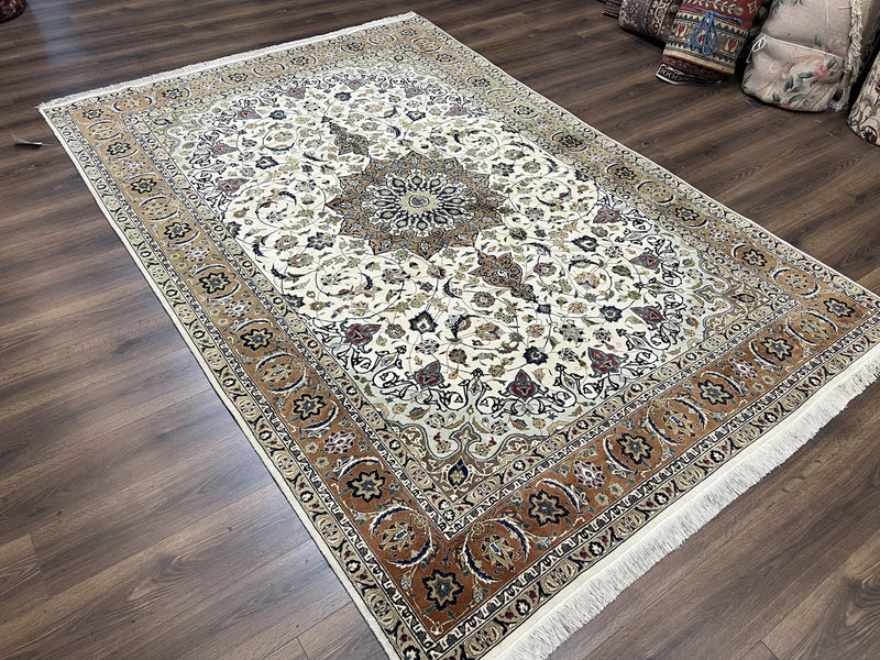 Wonderful Persian Tabriz Rug 7x10, Floral Medallion, Very Fine Oriental Carpet, Ivory by Jewel Rugs