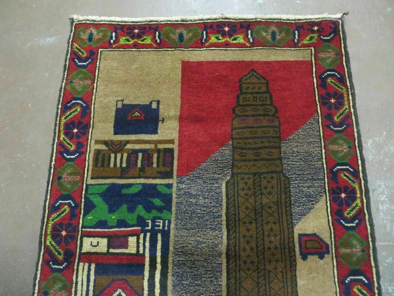 3' X 4' New Vintage Handmade Afghan Balouch Tribal Wool Pictorial Rug # 281 by Jewel Rugs