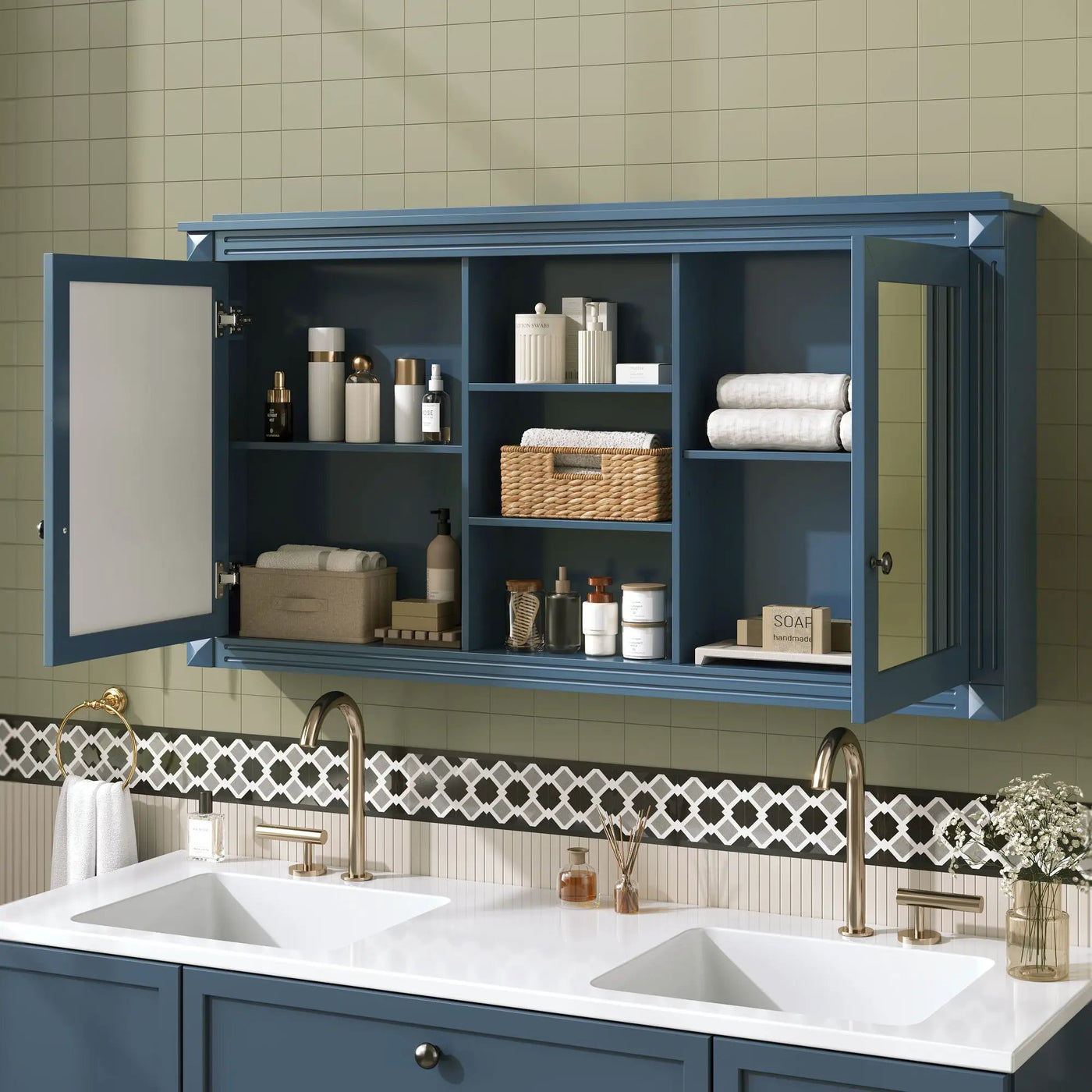 Modern Wall-Mount 2 In 1 Mirror Cabinet With Adjustable Shelves, Soft-Closing Hinges by Unique Piece Furniture