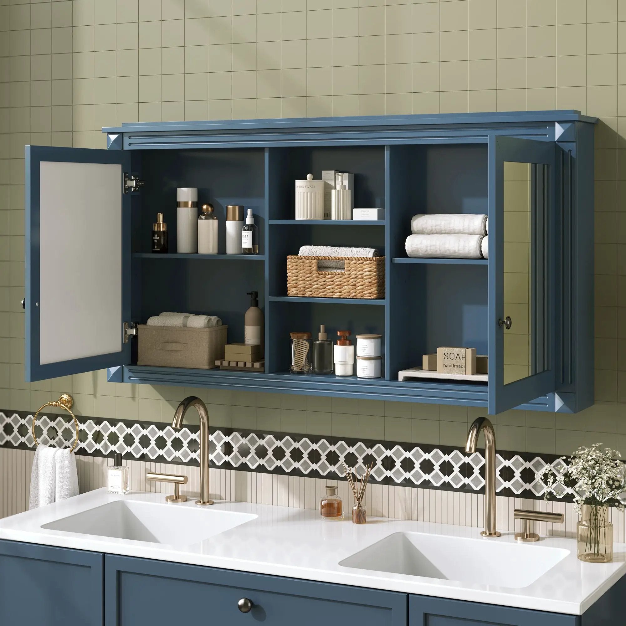 Modern Wall-Mount 2 In 1 Mirror Cabinet With Adjustable Shelves, Soft-Closing Hinges by Unique Piece Furniture