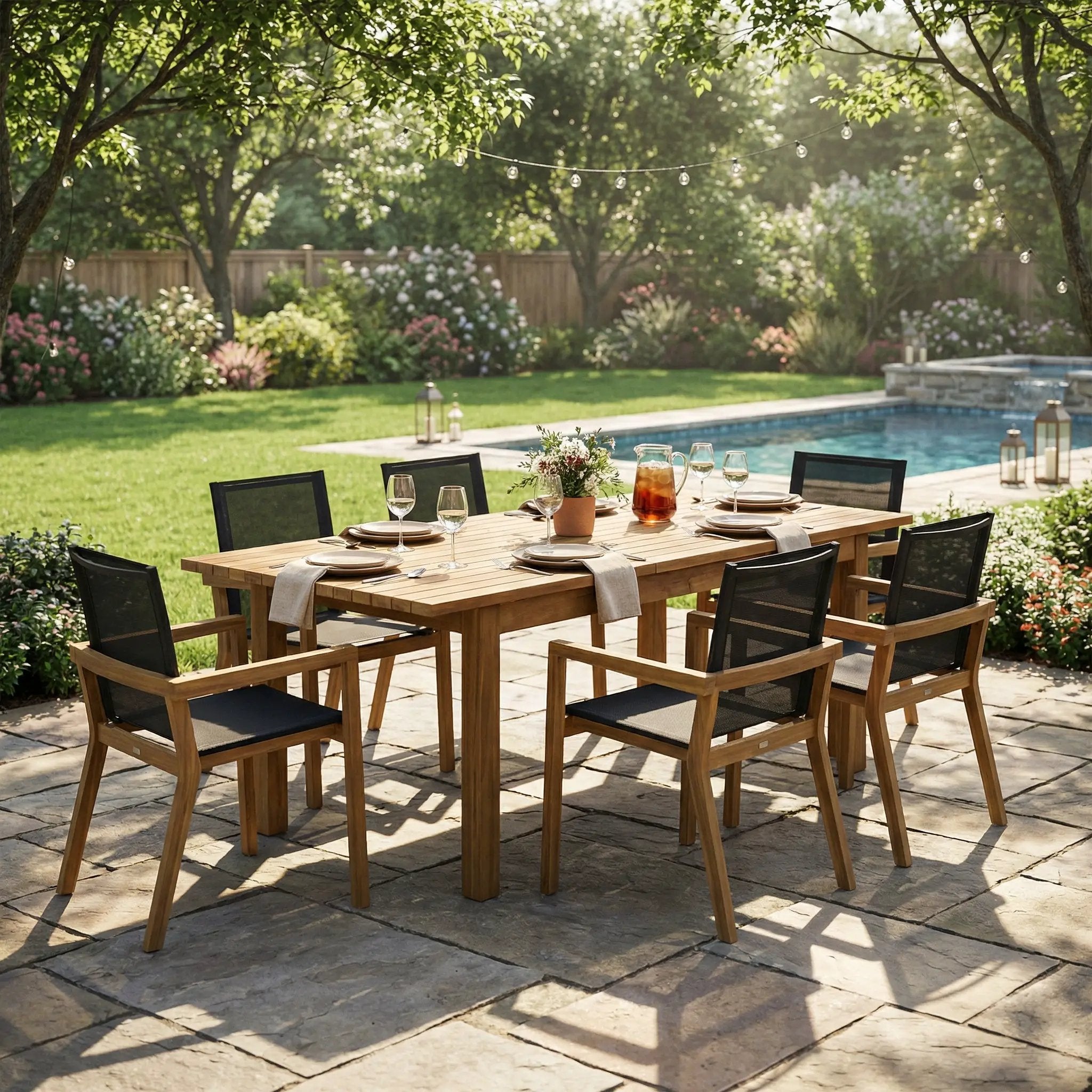 7 Pieces Acacia Wood Outdoor Dining Set by HouseOfZazla