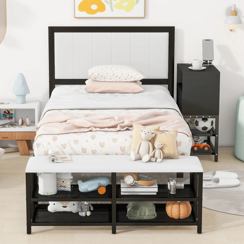 Platform Bed With 2 Tier Storage Shelves, Storage Cabinet by Unique Piece Furniture
