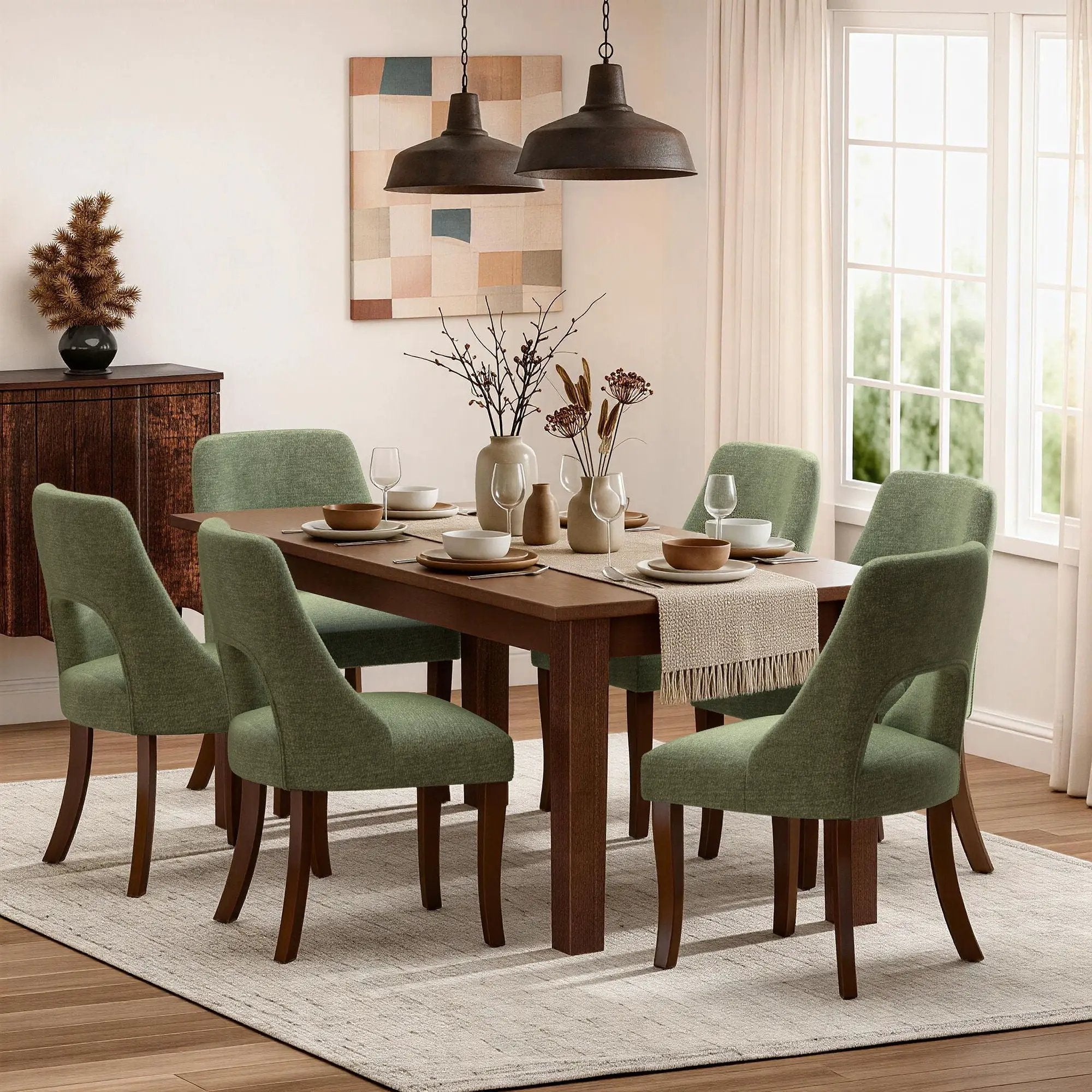 Upholstered Dining Chair With Curved Legs (Set of 2) - Green by HouseOfZazla