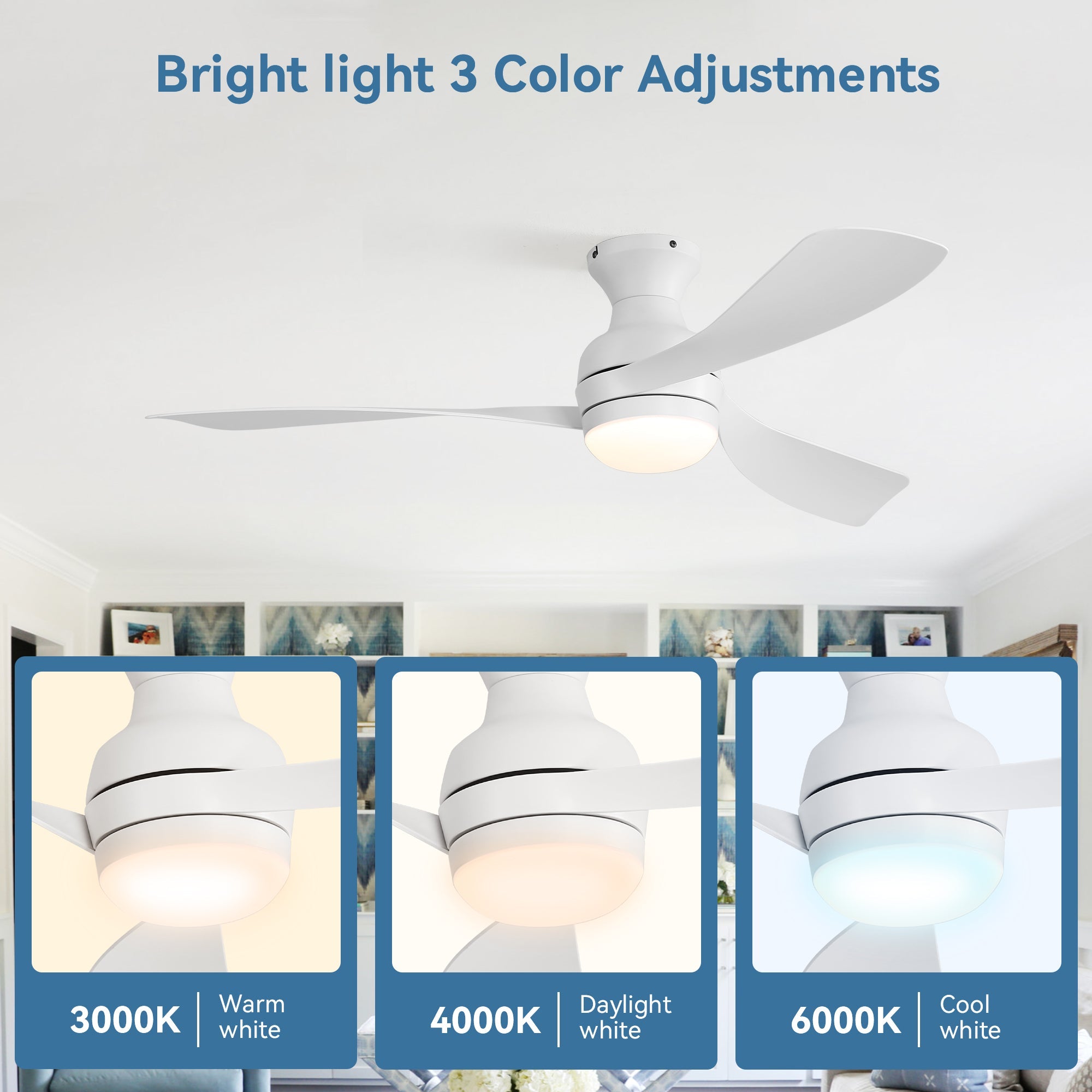 52" Low Profile Ceiling Fan with Lights, Quiet Reversible DC Motor, Dimmable LED by HouseOfZazla
