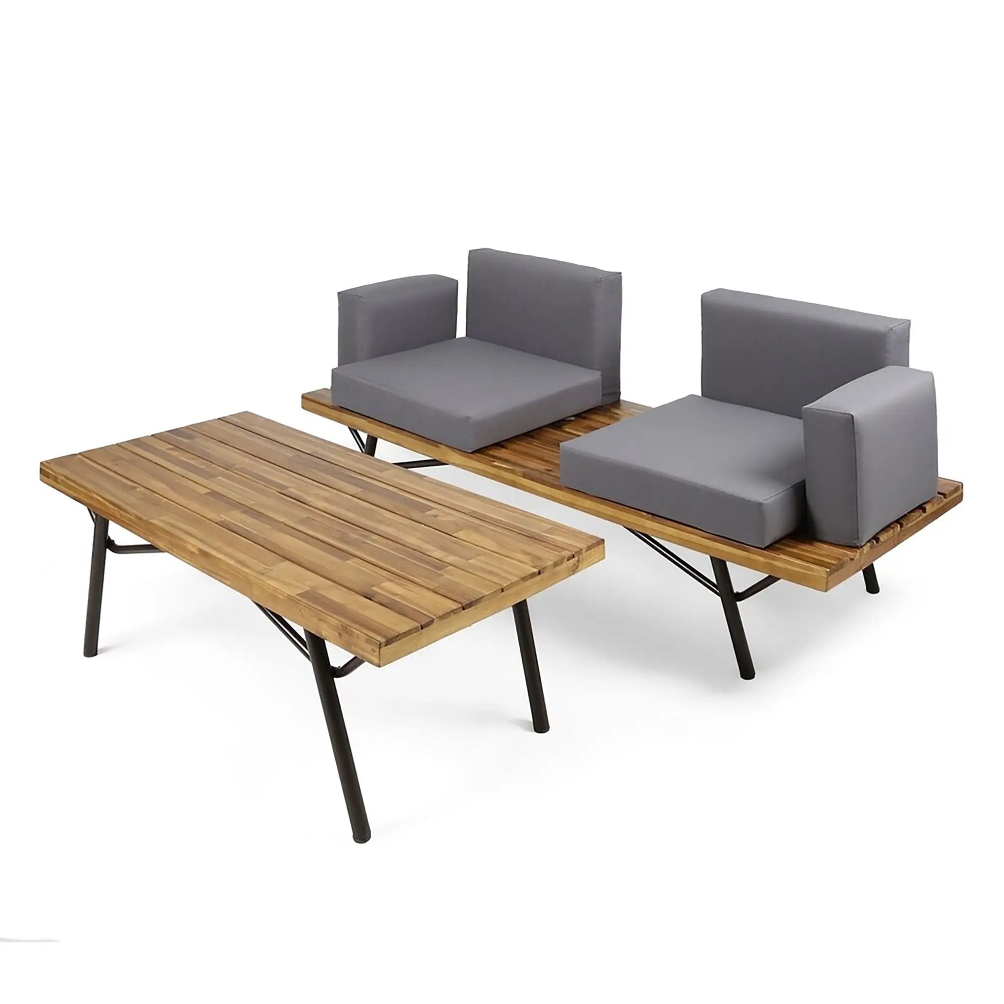 2 Piece Patio Set With Loveseat And Coffee Table - Natural / Dark Gray by HouseOfZazla