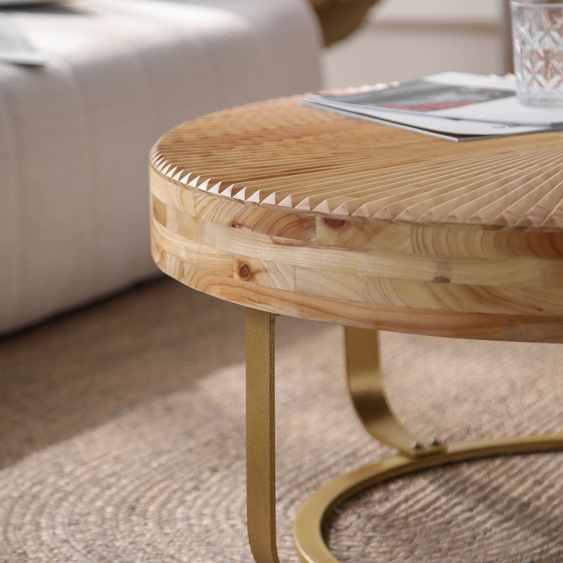 Modern Round Coffee Table With Wooden Carving Pattern by Unique Piece Furniture