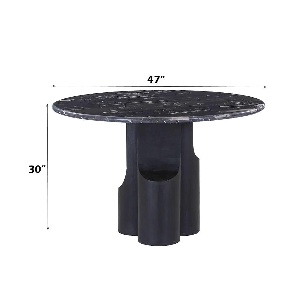 Kinton - Round Dining Table With Natural Marble Top - Black by Unique Piece Furniture
