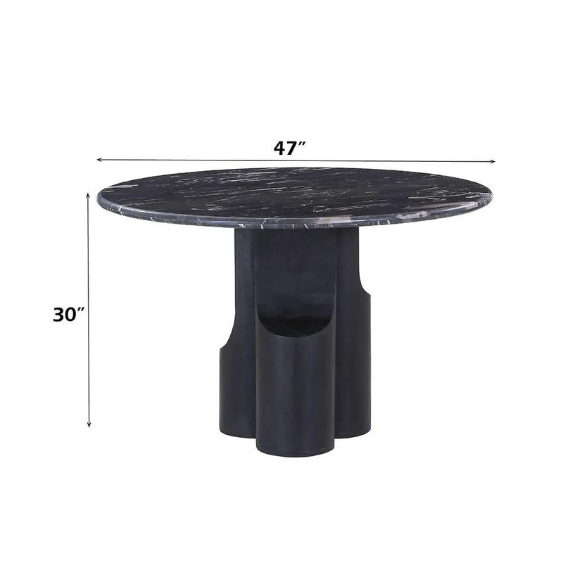 Kinton - Round Dining Table With Natural Marble Top - Black by Unique Piece Furniture