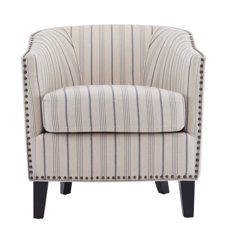 Transitional Upholstered Stripe Barrel Chair With Birch Wood Legs And Plush Cushioned Seat by HouseOfZazla