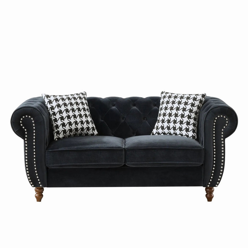 Chesterfield 3 And 2 Seater Upholstery Sofa With Roll Armrest & Nailhead Fabric Couch by HouseOfZazla