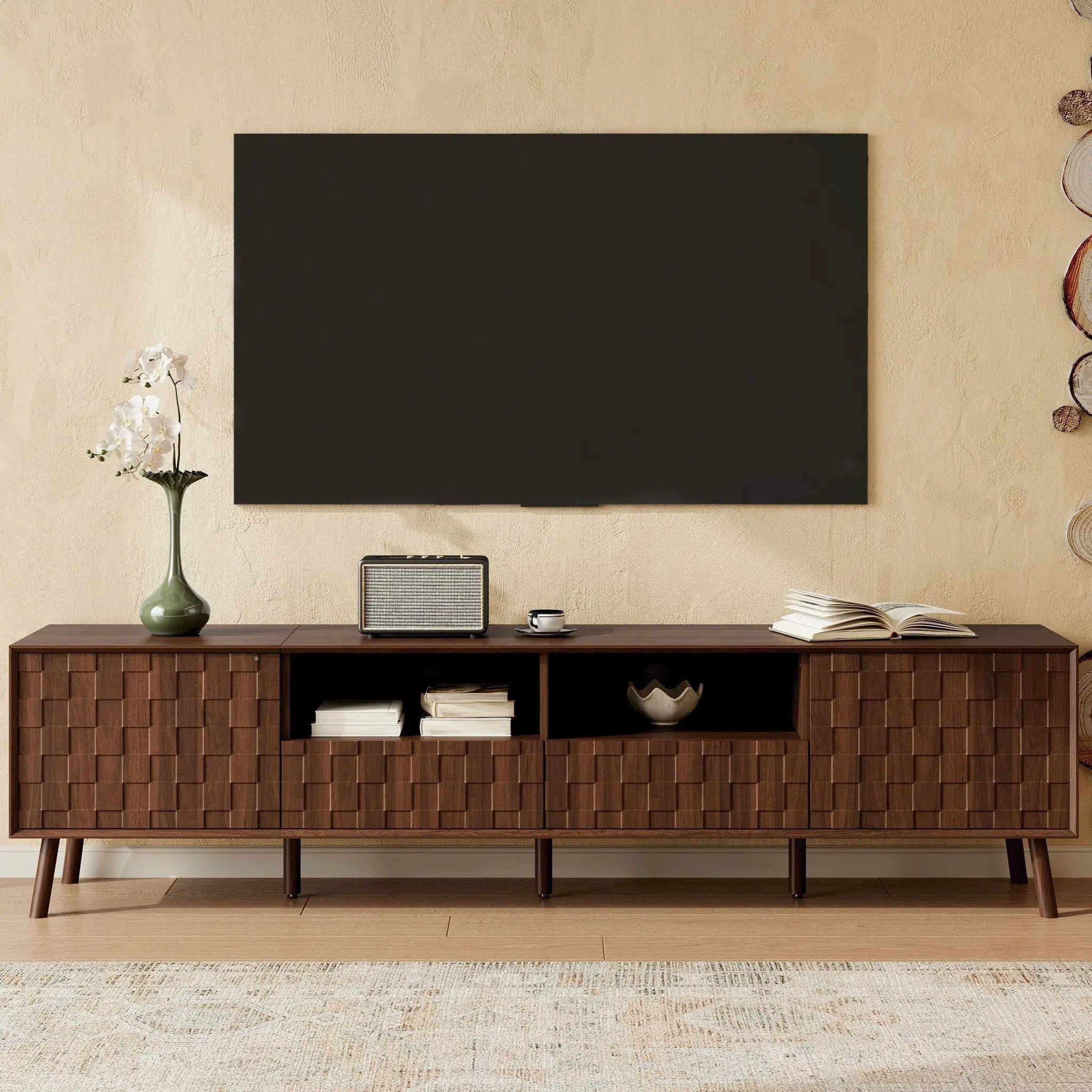 TV Stand With Drawers And Cable Management - Walnut