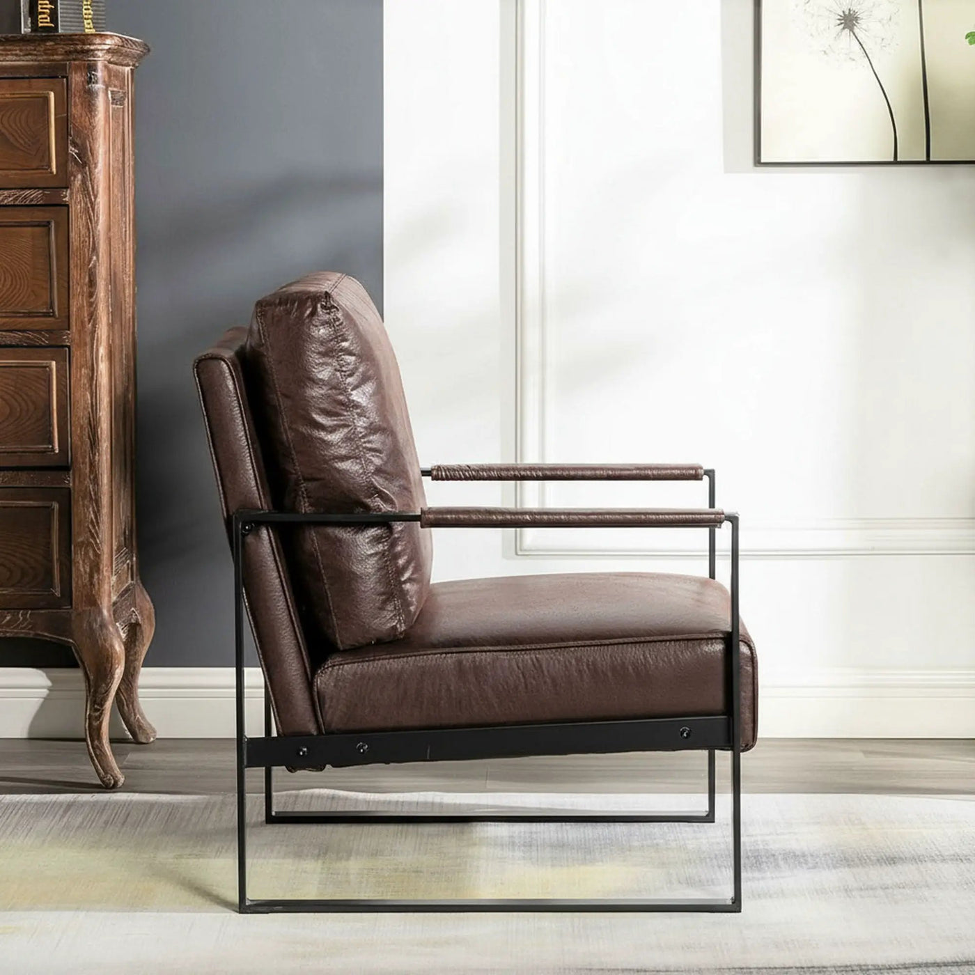 Classic Mid Century Modern Accent Chair With Durable Square Metal Frame, Armchair by Unique Piece Furniture