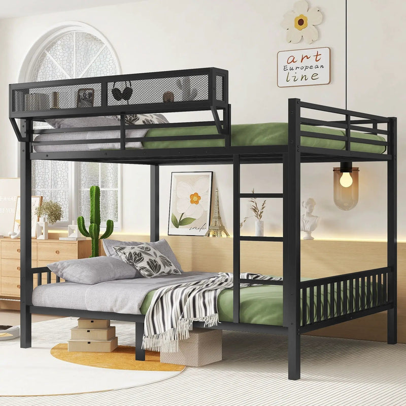 Queen Over Queen Bunk Bed With Ladder And Storage Shelf - Black by Unique Piece Furniture