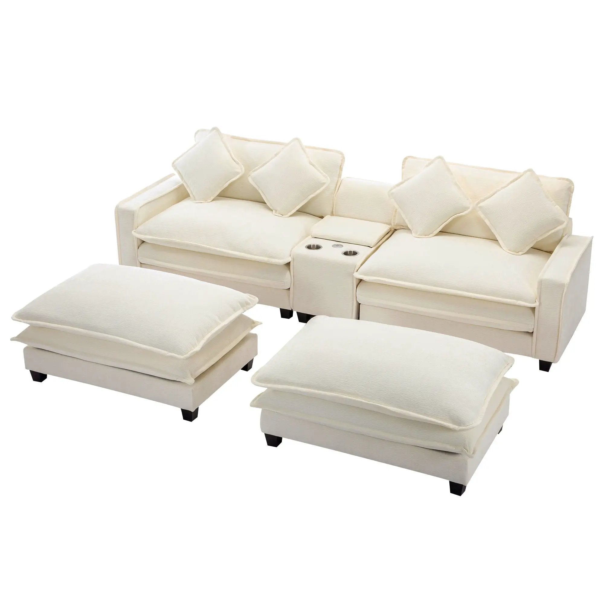 Sectional Sofa Upholstered Sofa With Two Removable Ottoman, Two USB Ports, Two Cup Holders And Large Storage Box For Living Room by HouseOfZazla