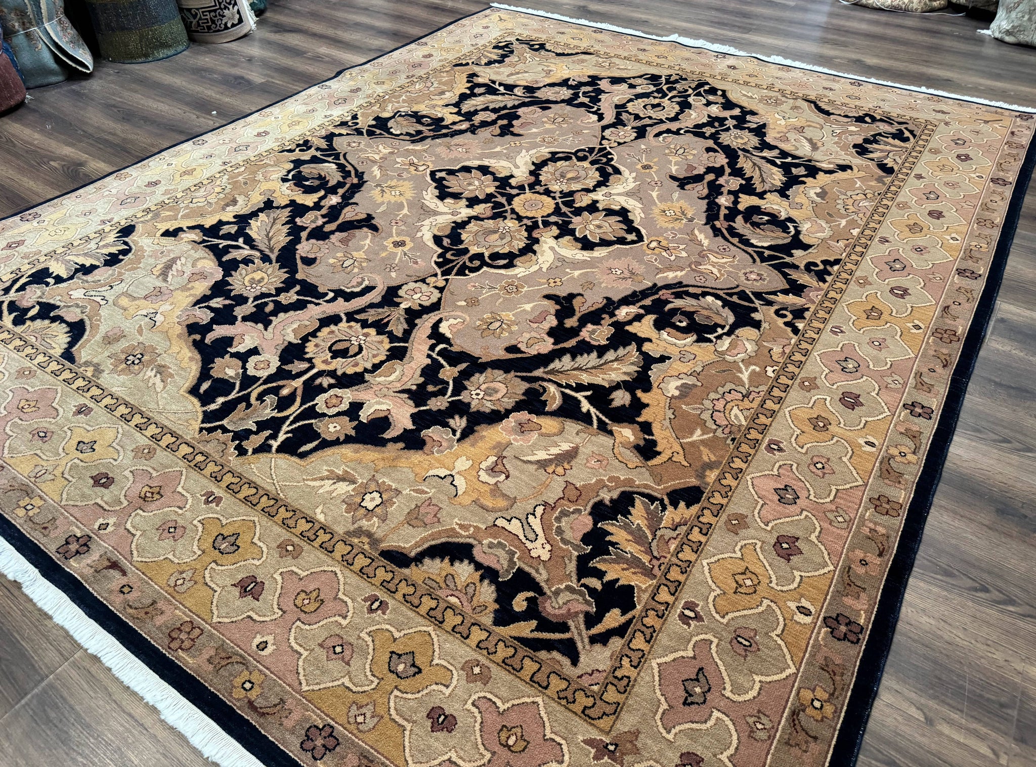 Handmade Wool Rug 8x10, Black & Dark Beige, Nourison, Traditional Rug by Jewel Rugs