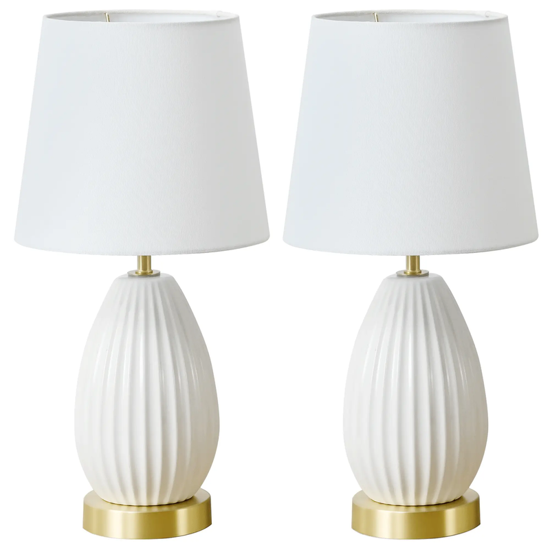 18-Inch Set of 2 Table Lamps, Antique Brass and White Finish by HouseOfZazla