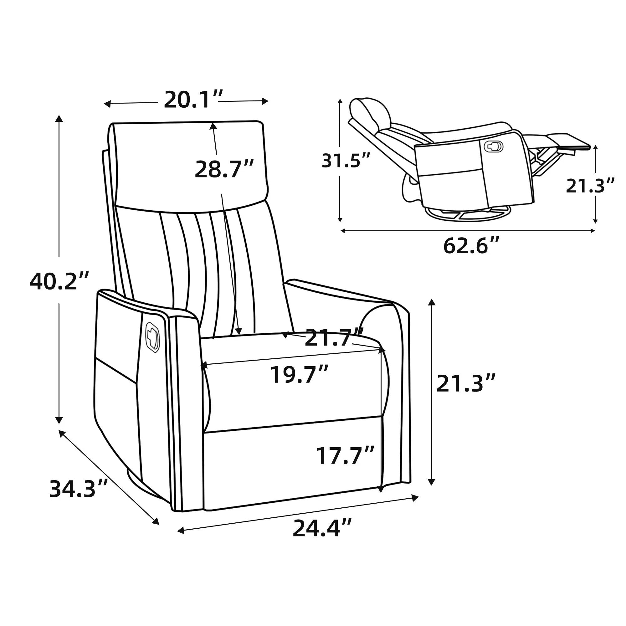 Grey Faux Leather Heat Massage Manual Recliner Chair with Rocker and Swivel by HouseOfZazla