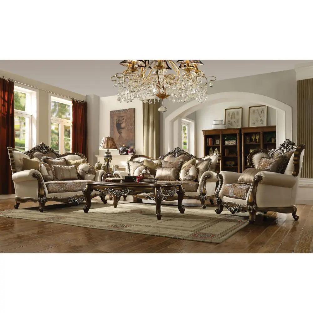Latisha - Loveseat With 6 Pillows (Same Lv01577) - Tan, Pattern Fabric & Antique Oak by Unique Piece Furniture
