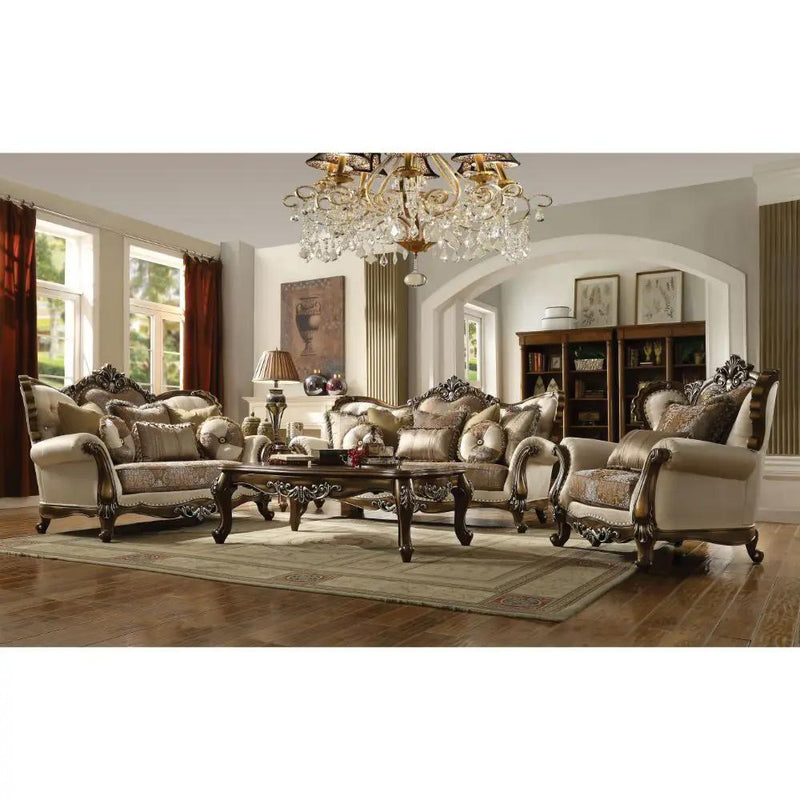 Latisha - Chair With 2 Pillows (Same Lv01578) - Tan, Pattern Fabric & Antique Oak by Unique Piece Furniture