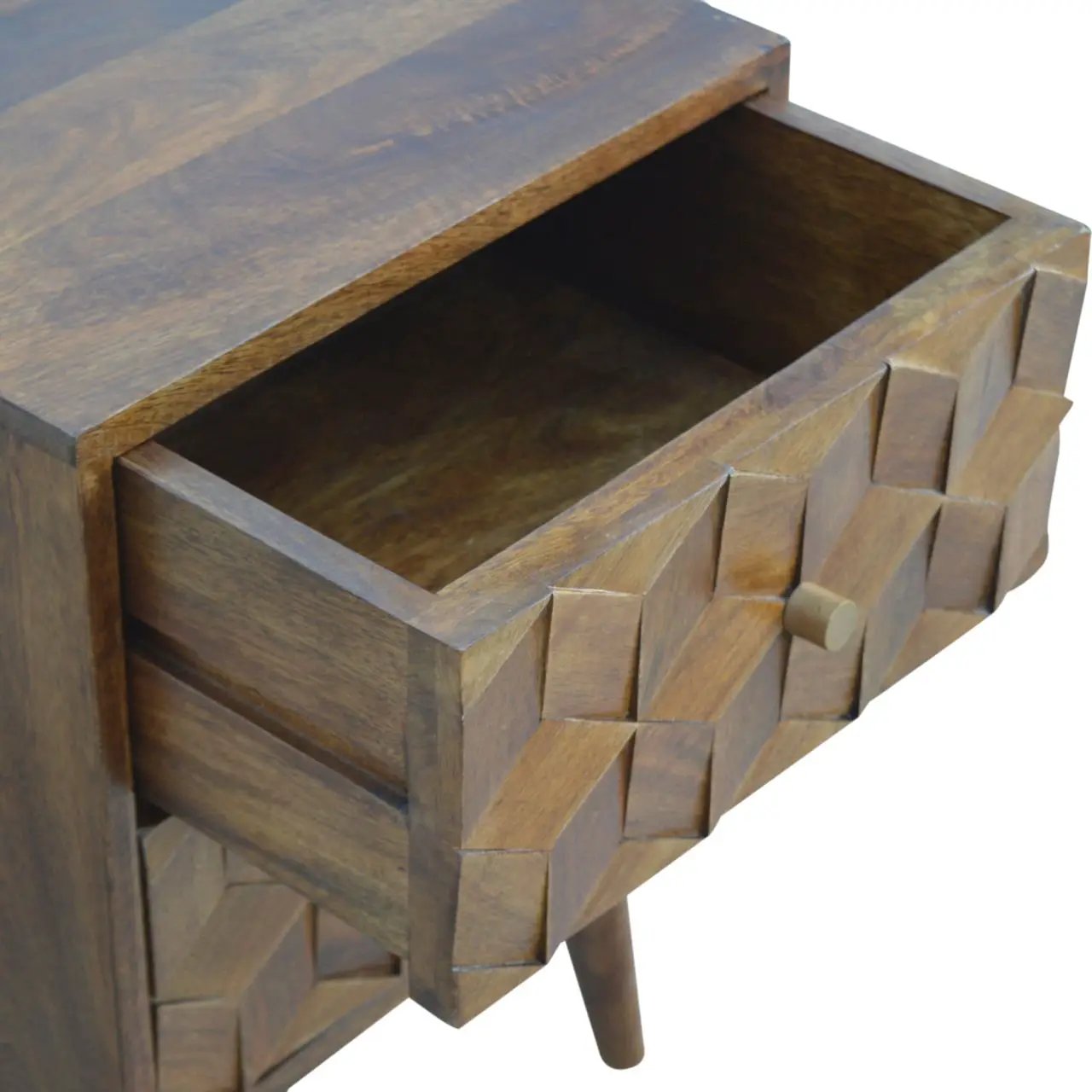 Cube Carved Bedside Table Nightstand - Chestnut by HouseOfZazla