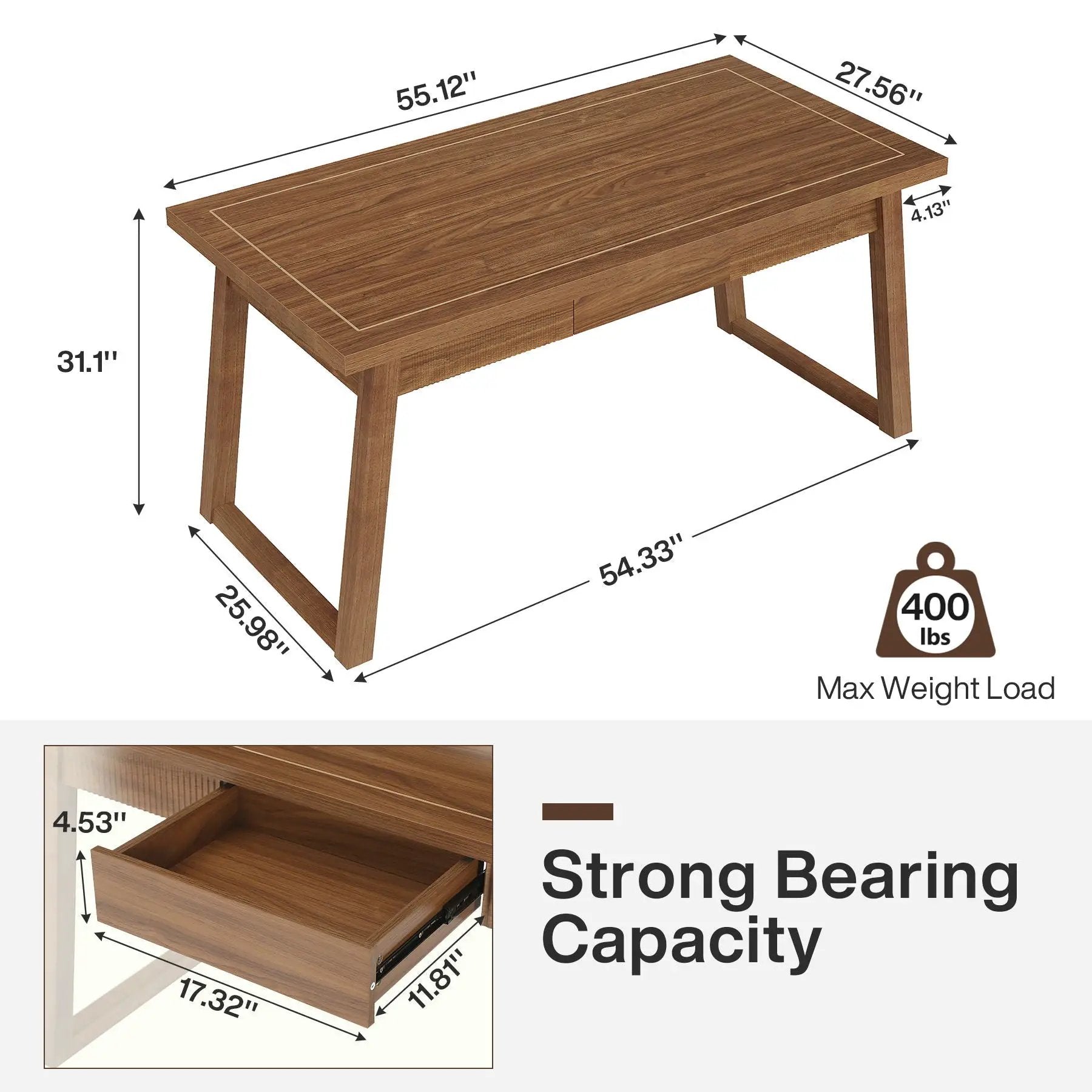 Executive Desk With Drawer, Workstation Table For Home Office - Walnut Brown by HouseOfZazla