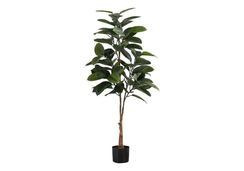 52" Tall, Artificial Plant, Rubber Tree, Indoor, Faux, Fake, Floor, Greenery, Potted, Real Touch, Decorative - Green / Black by Unique Piece Furniture