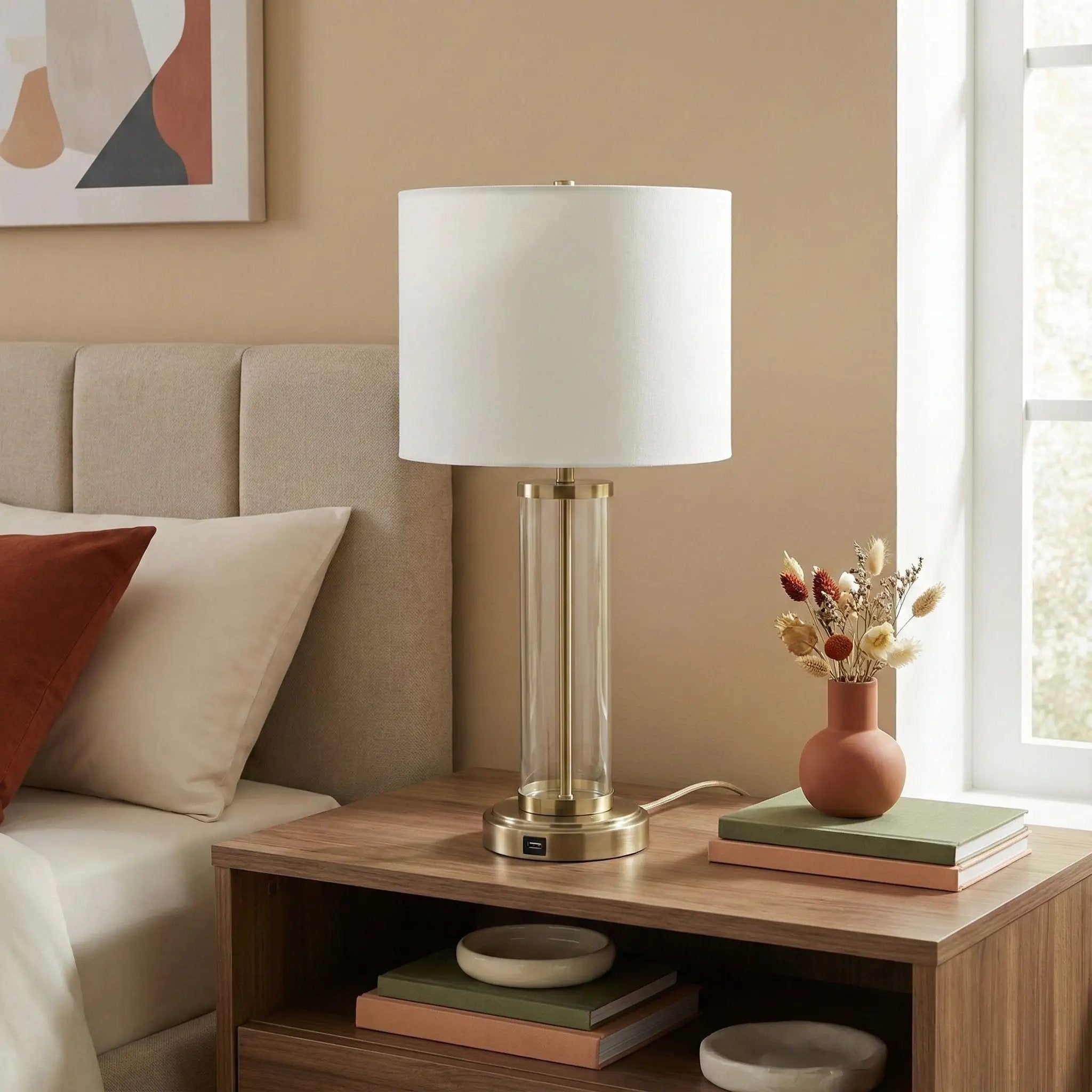 Luna - Table Lamp With On / Off Switch Clear Body Base - Clear / Silver / White by Unique Piece Furniture