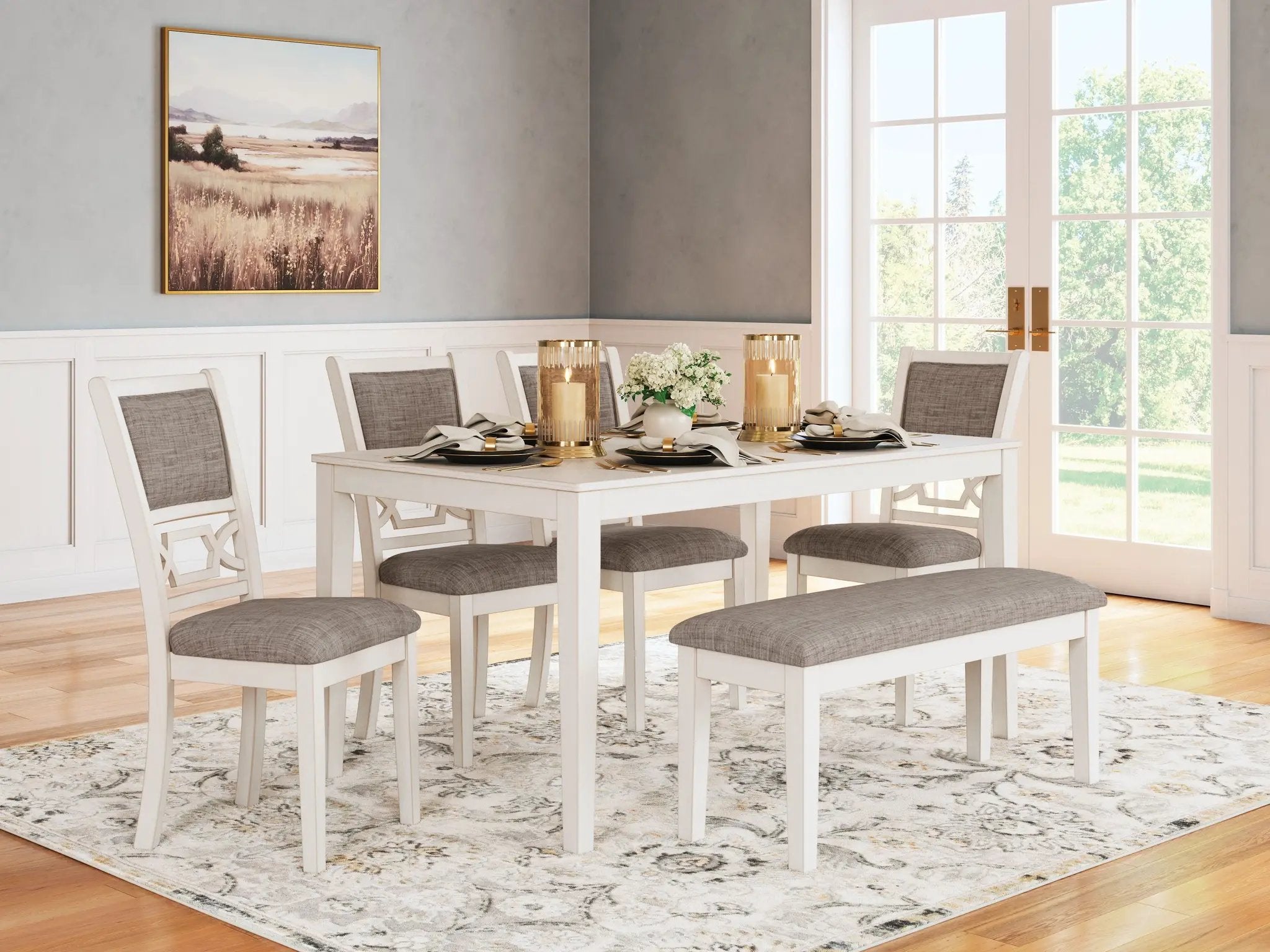 Erinberg - Dining Room Table Set (Set of 6) - Antique White by Unique Piece Furniture
