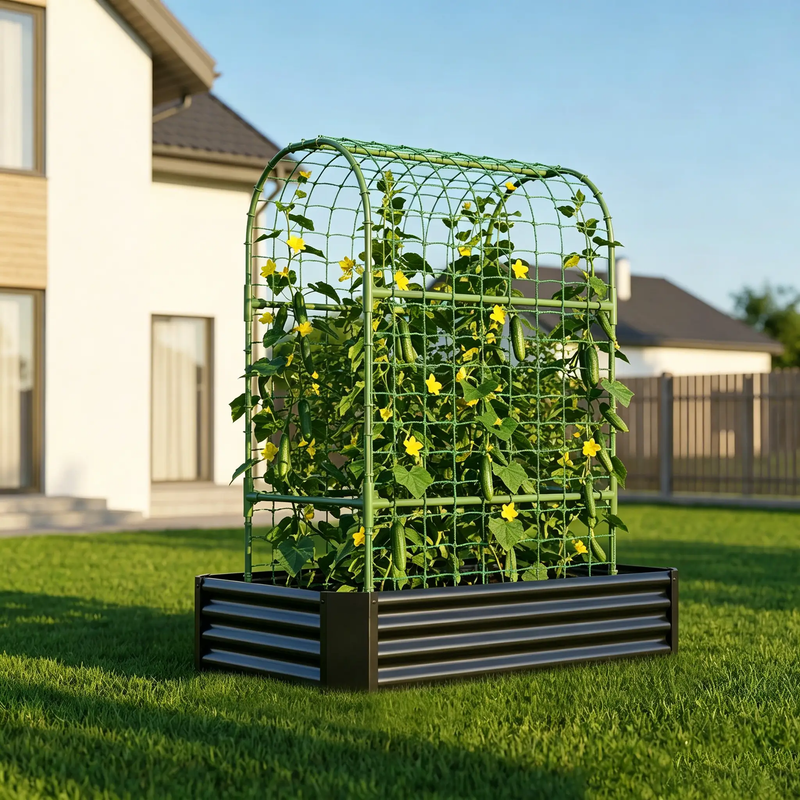 2-in-1 Raised Garden Bed with Trellis - 4x2x1 Ft Outdoor Planter by HouseOfZazla