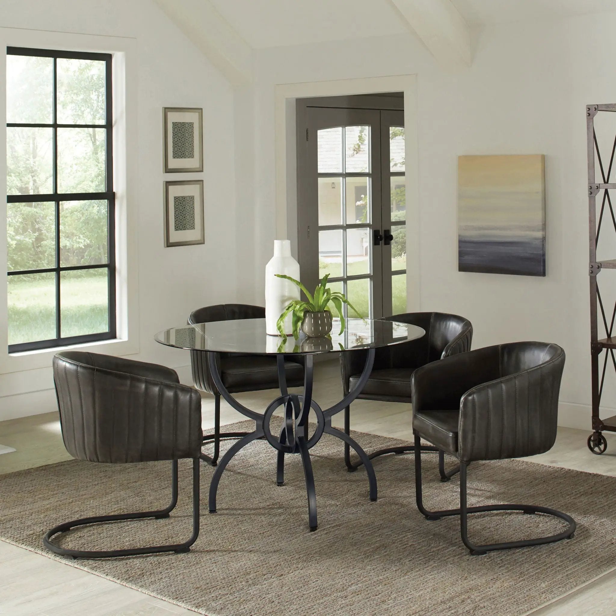 Aviano Round 48-inch Glass Top Metal Dining Table Gunmetal by Unique Piece Furniture