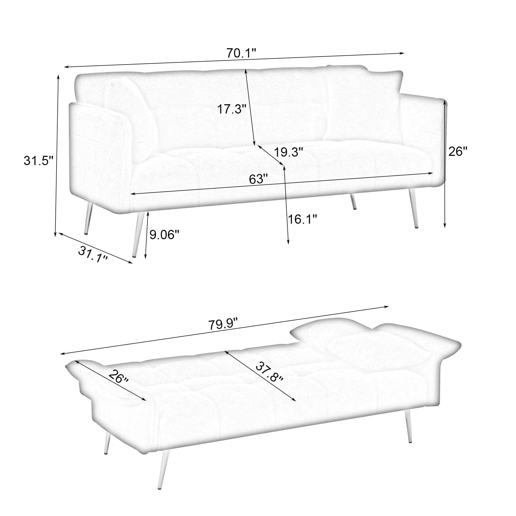 Convertible Double Futon Sofa Bed With Folding Armrests For Living Rooms by Unique Piece Furniture