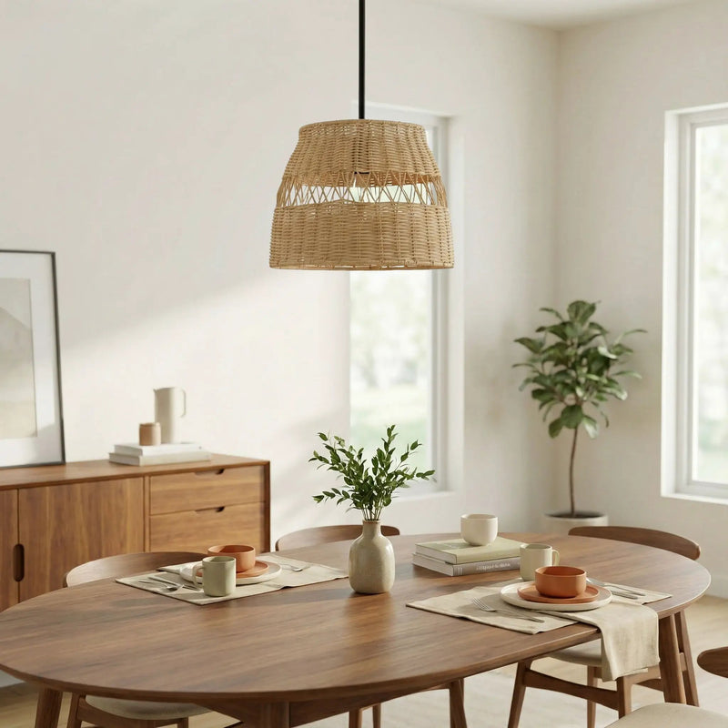 Essence - Single Lights Pendant With Shade - Black / Rattan by Unique Piece Furniture