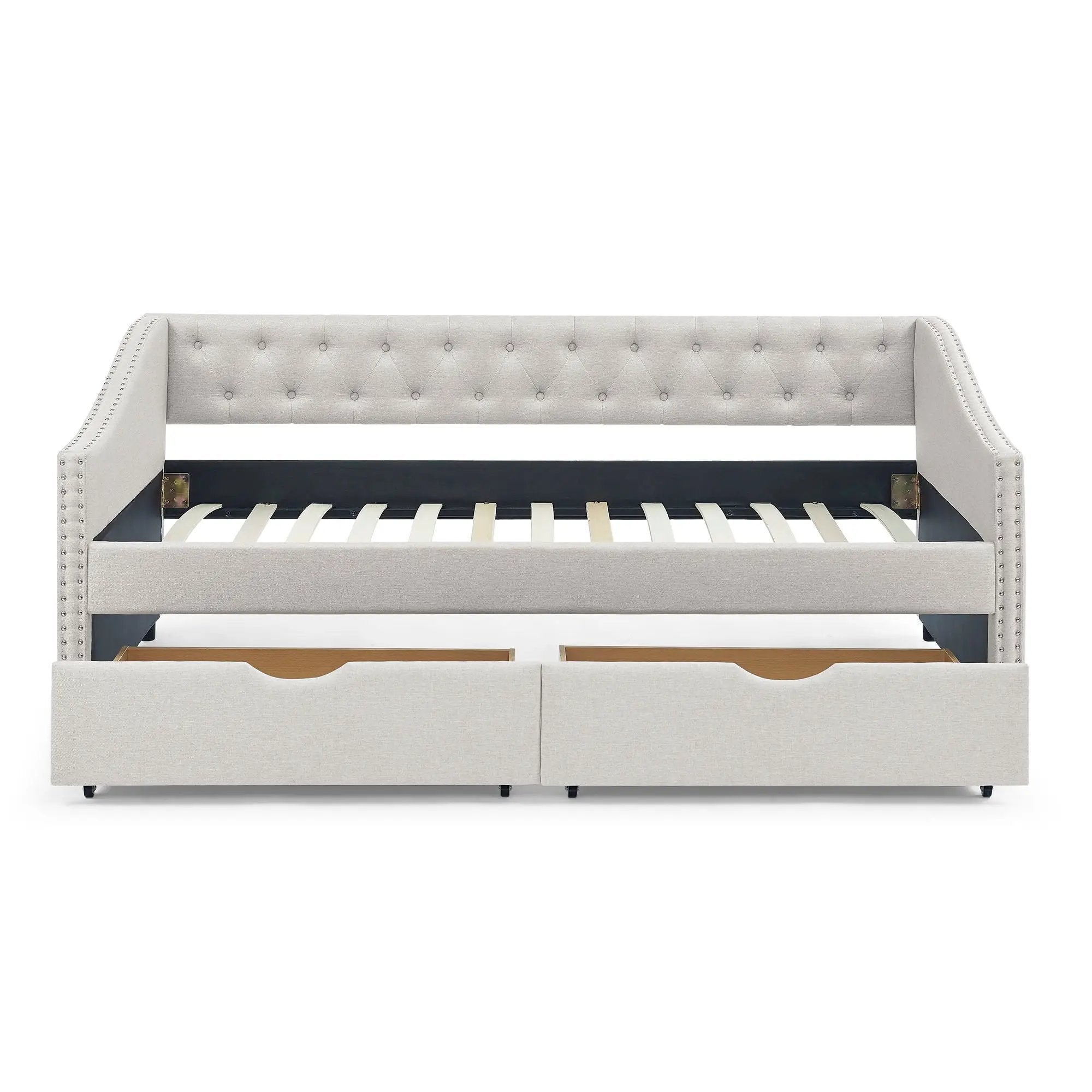 Upholstered Tufted Daybed With 2 Drawers, Waved Arms by Unique Piece Furniture