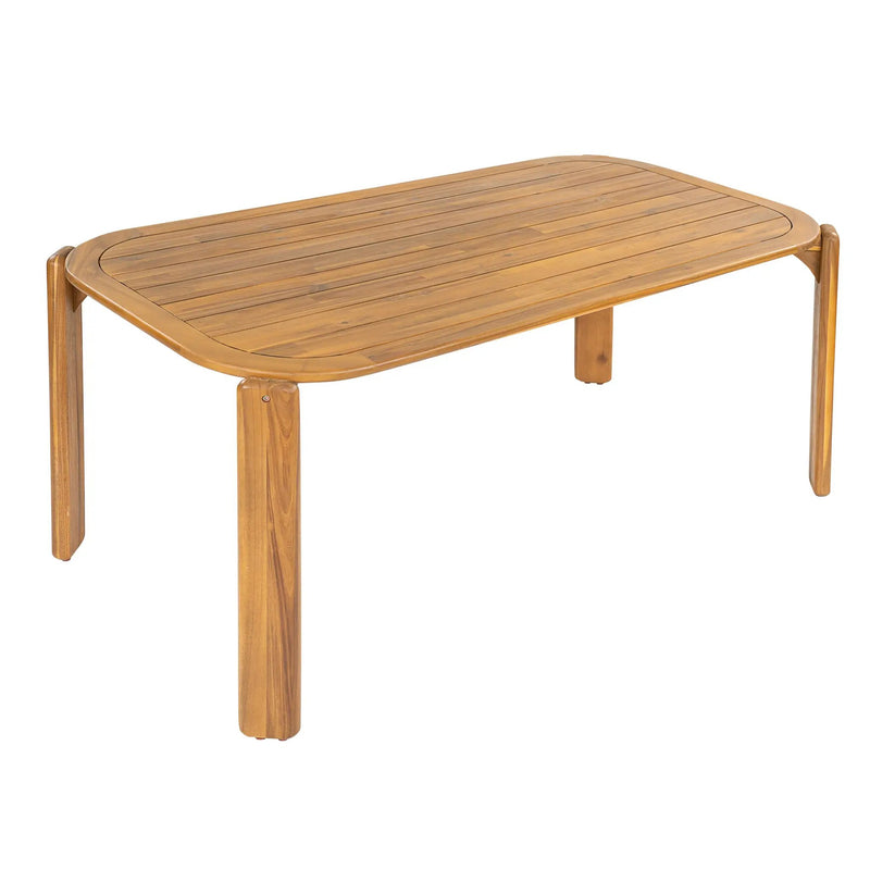 Kaja Outdoor Acacia Wood Dining Table, Teak Finish with Slat Design by HouseOfZazla