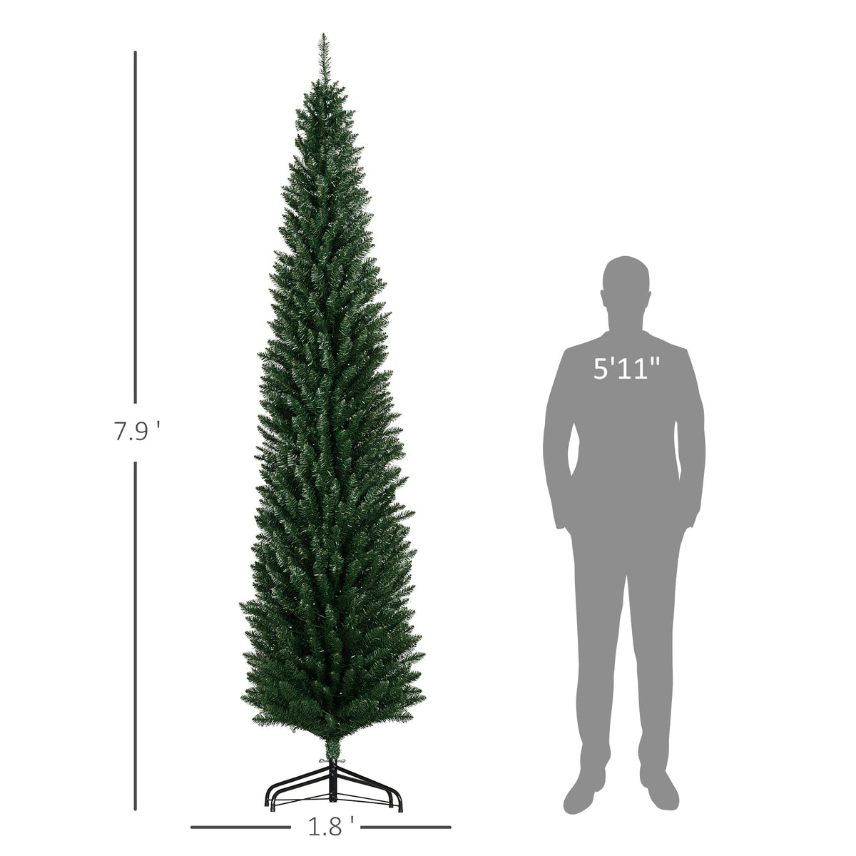 HOMCOM 8ft Tall Pencil Prelit Artificial Christmas Tree, photo 7 of 10