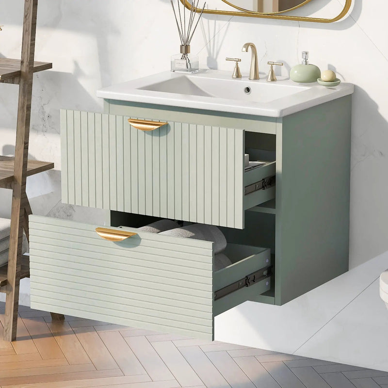 Modern Wall-Mounted Bathroom Vanity With 2 Drawers, Ideal For Small Bathrooms - Green by Unique Piece Furniture