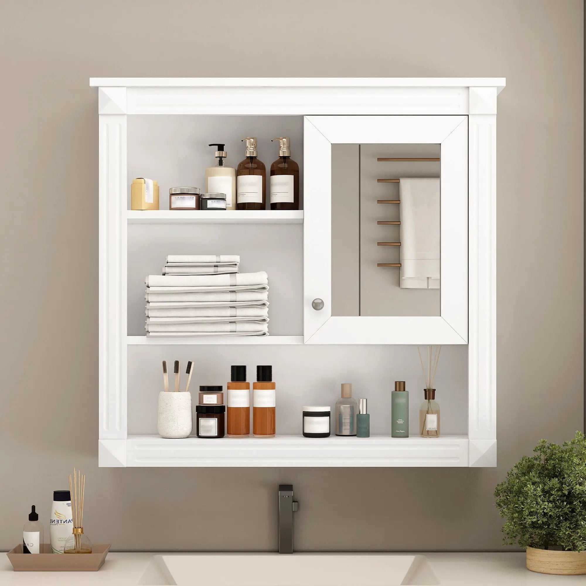 Wall-Mounted Bathroom Cabinet With Mirror And Adjustable Shelves by Unique Piece Furniture