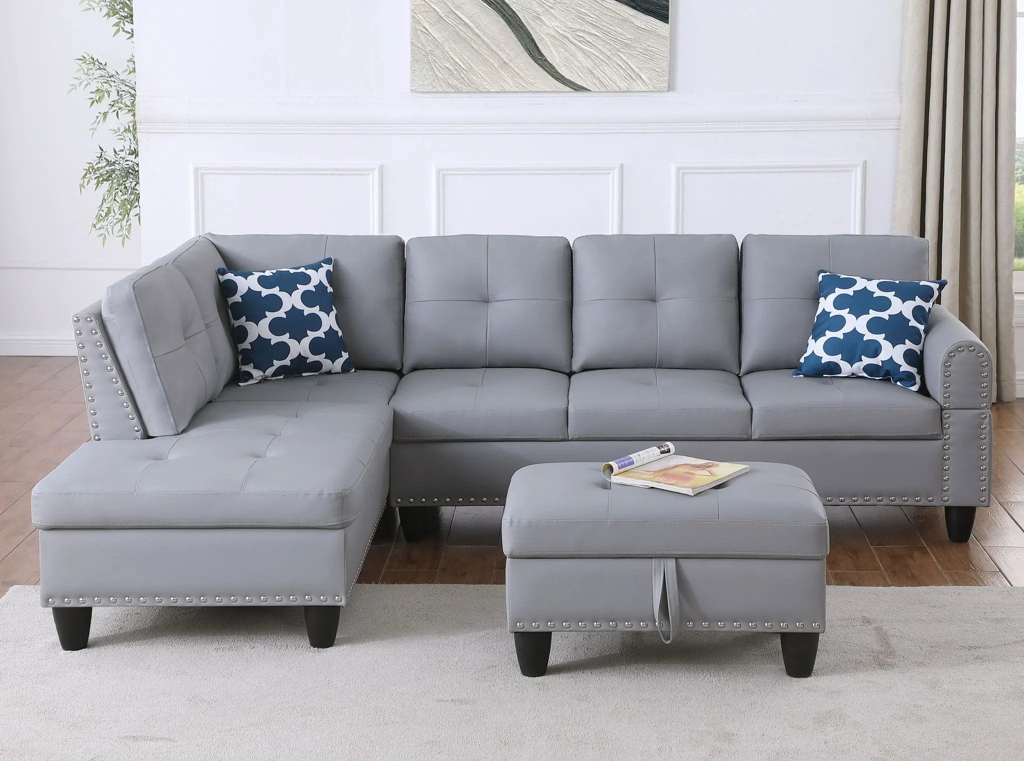 Irine - Sectional Sofa With Ottoman - Gray by HouseOfZazla