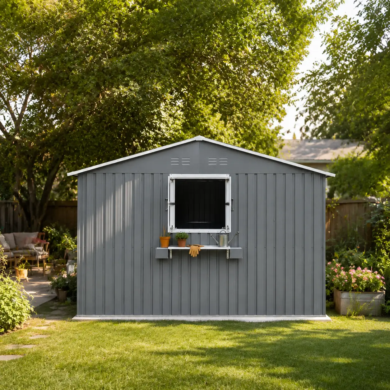 12x10 FT Outdoor Metal Storage Shed by HouseOfZazla