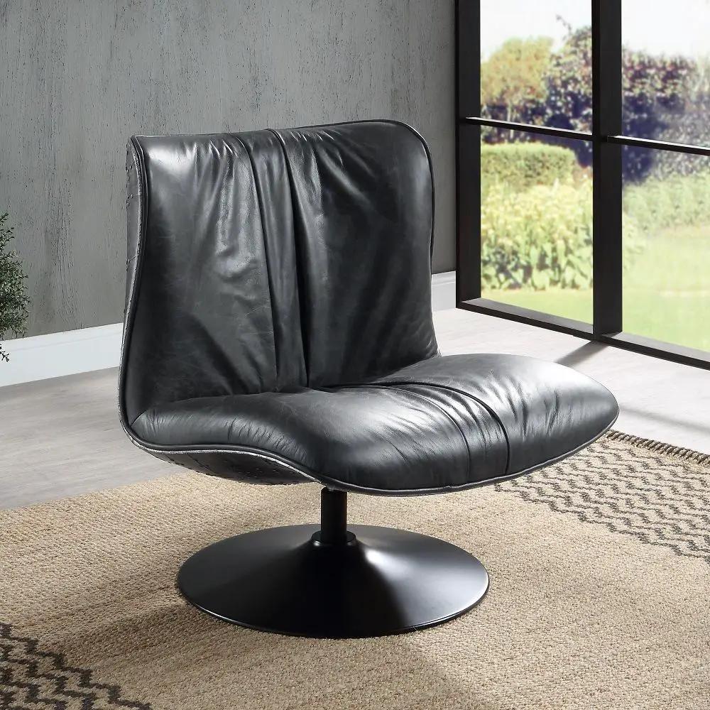 Piotr - Accent Chair With Swivel - Black Top Grain Leather by Unique Piece Furniture