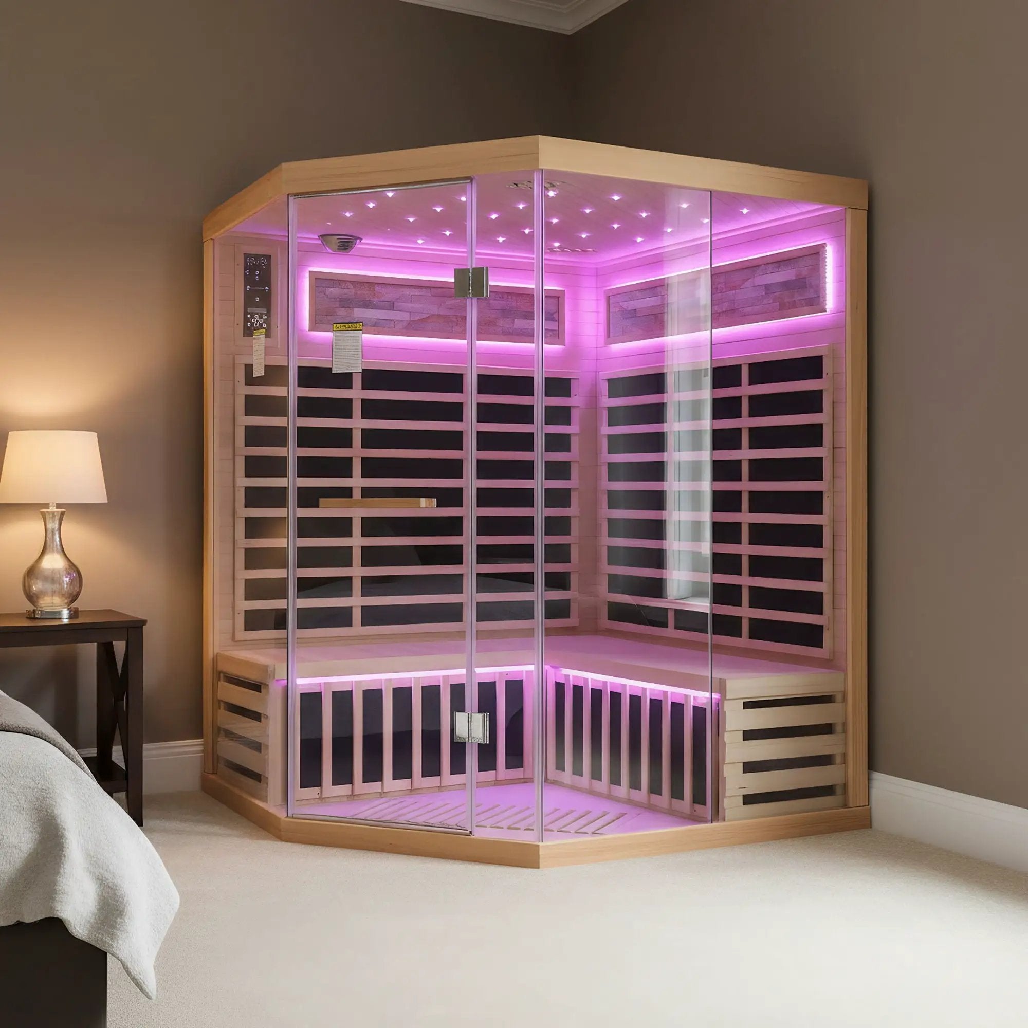 Pentagonal Sauna Room With Carbon Heating Plates - American White Oak by HouseOfZazla