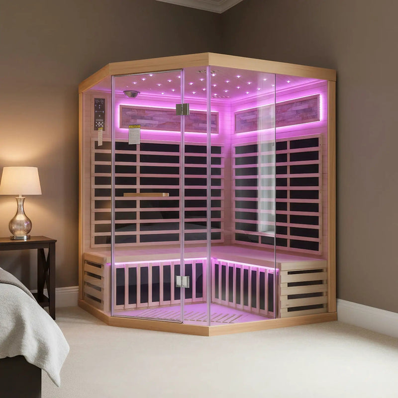 Pentagonal Sauna Room With Carbon Heating Plates - American White Oak by HouseOfZazla