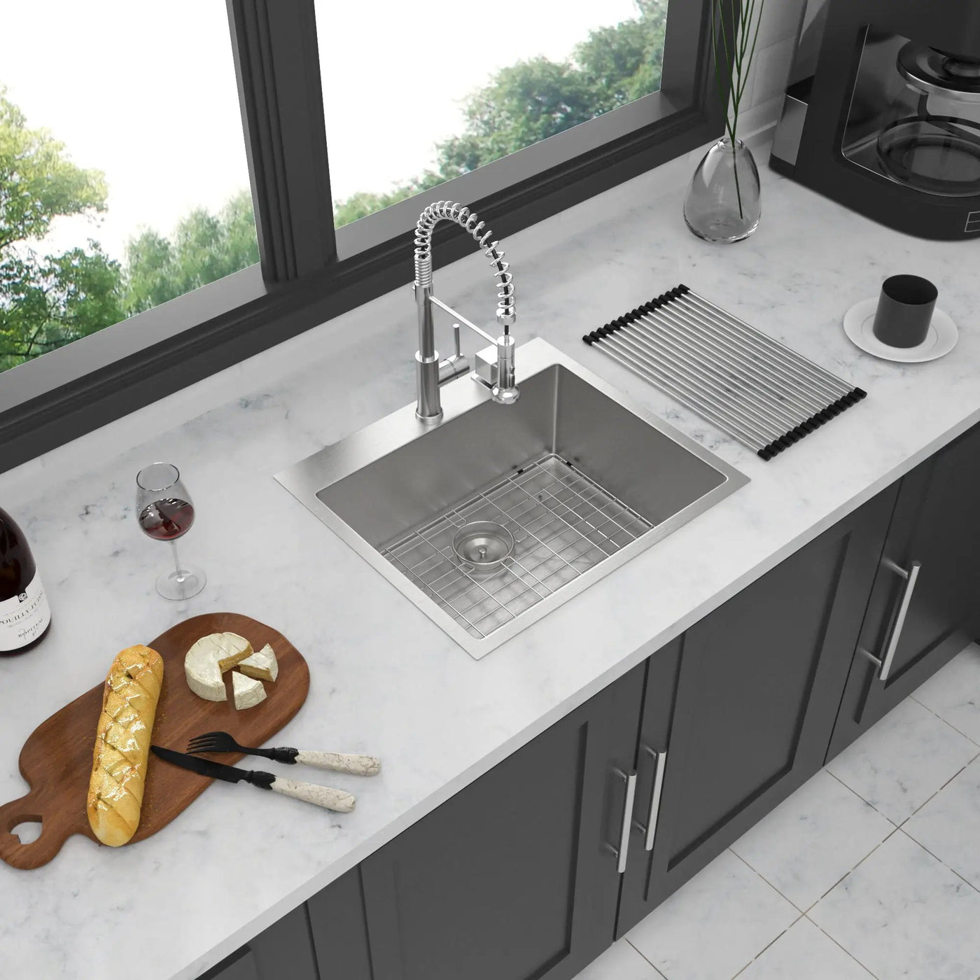 Drop In Kitchen Sink, 16 Gauge Stainless Steel, Single Bowl, Topmount Basin by HouseOfZazla