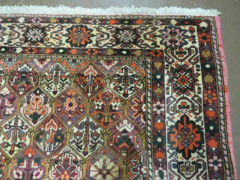 Antique Persian Bakhtiari Rug 7x10 - Multicolor Repeated Panel Design - Vegetable Dyed Rug - Hand Knotted Wool Room Sized Oriental Carpet 7 x 10 Rug by Jewel Rugs
