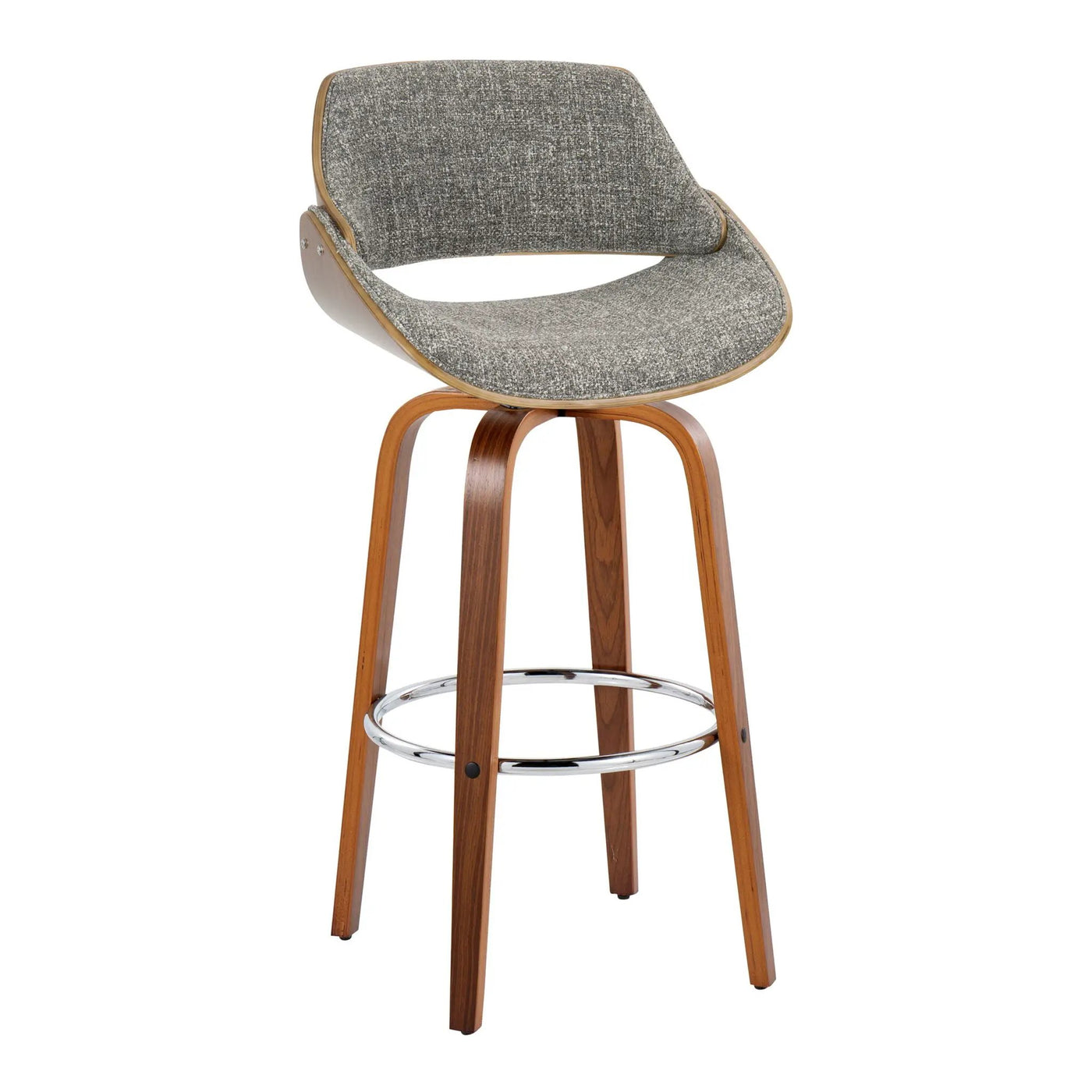 Fabrizzi - Mid Century Modern Fixed Height Barstool With Swivel With Round Footrest (Set of 2) by HouseOfZazla