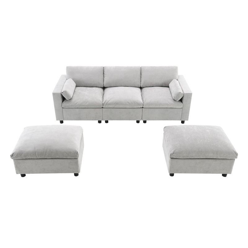 Modular Sectional With Storage Pockets, 5 Seat U Shaped Couch Set With Pillows, Free Combination Modern Cloud Sofa With 2 Movable Ottoman by HouseOfZazla