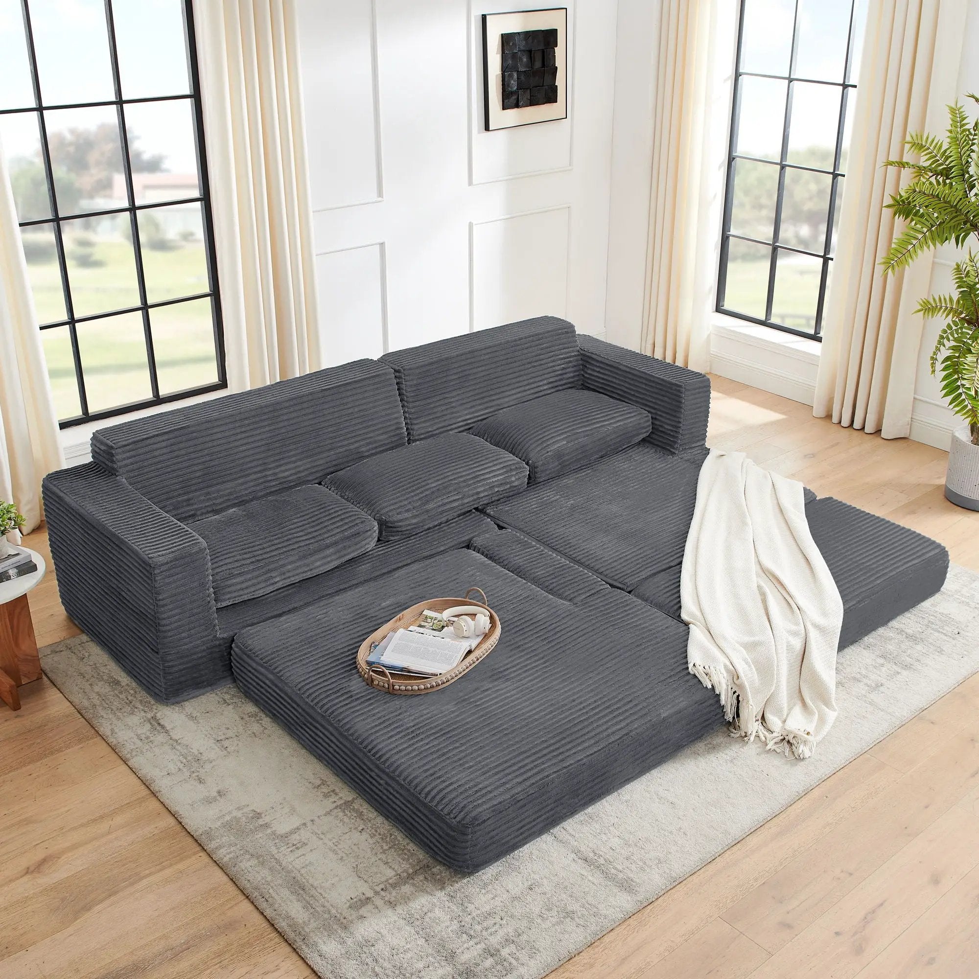 Modern Minimalist L Shape Modular Sectional Sofa, Couch by Unique Piece Furniture