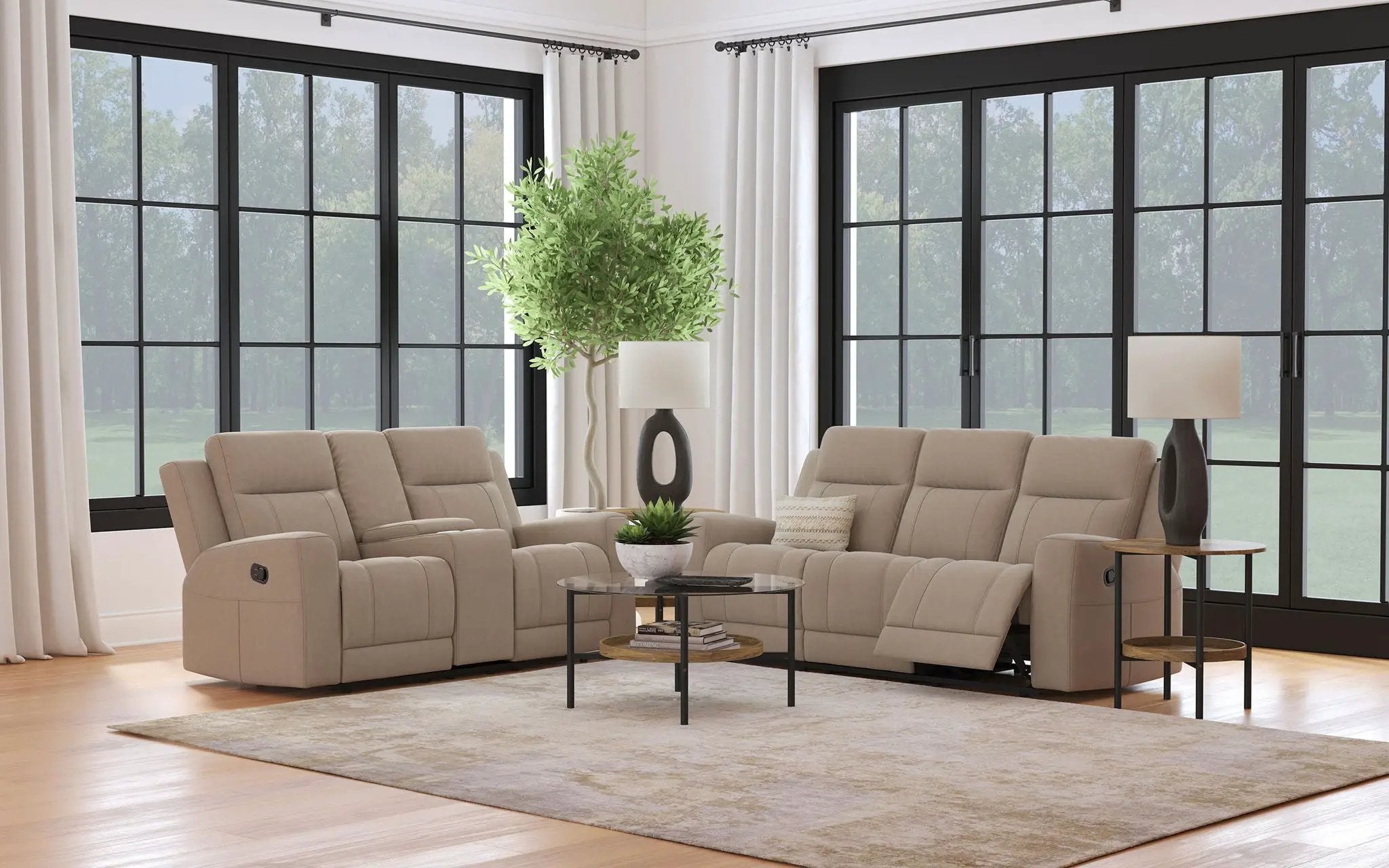 Brentwood 2-piece Upholstered Reclining Sofa Set Taupe by Unique Piece Furniture