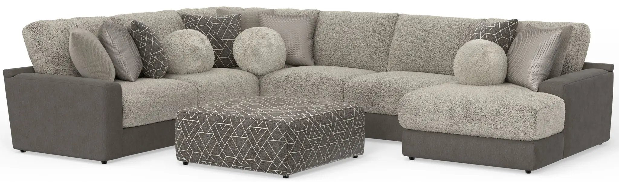 Canyon - 4 Piece Sectional With Cuddler Seat Cushions, Included Accent Pillows And Cocktail Ottoman (Right Side Facing Chaise) - Umber by Unique Piece Furniture
