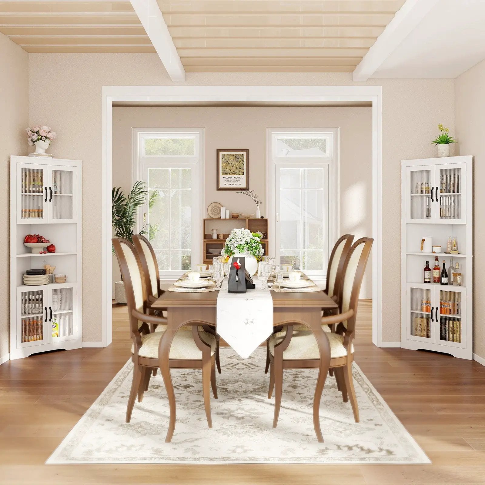 67 Inch Tall Corner Cabinet Triangular Buffet Cabinet with Tempered Glass Doors-White by DirectDeals